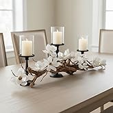 Farmhouse Table Decor Centerpiece Includes 3 pc Candleholder Set - Magnolia Vine Driftwood Home Decor Floral Arrangement for 