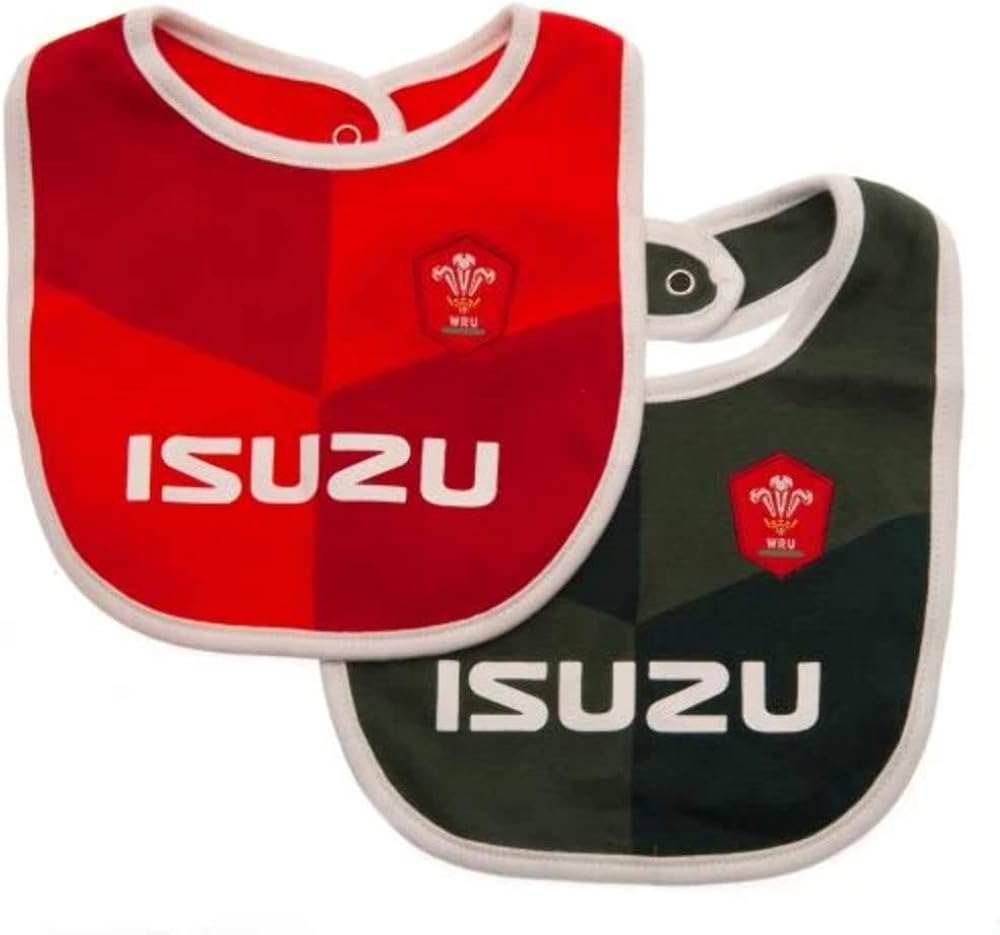 WRU Wales Rugby Baby 2 Pack Bibs, Red/Black