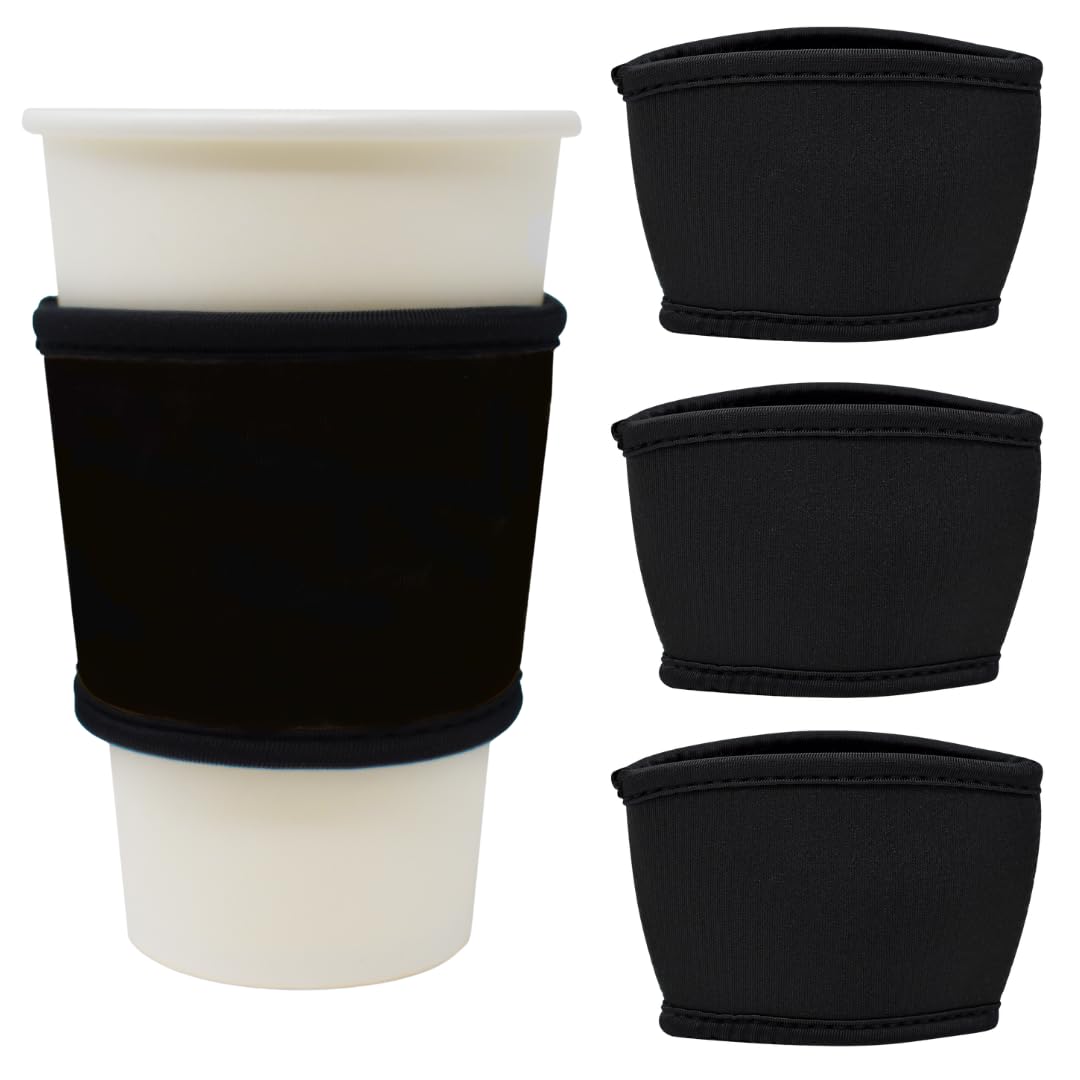 Photo 1 of TahoeBay Coffee Cup Sleeves - 12, 16, and 20 oz Starbucks Compatible Reusable Neoprene Insulator (Black, 4)