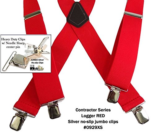 Contractor Series 2" Wide Work Suspenders in Bright Logger Red With No-Slip Clips