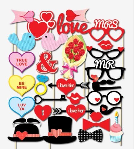 SWYOUN Valentines Day Supplies Decoration Photo Booth Party Props Heart Love Bird