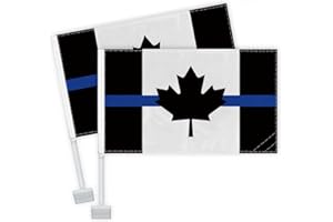 2 PCS Canada Blue Line Black Car Flag,Canadian Honoring Police Law Forcement Decor,Two Layer Digital Printed 150D Banner For 