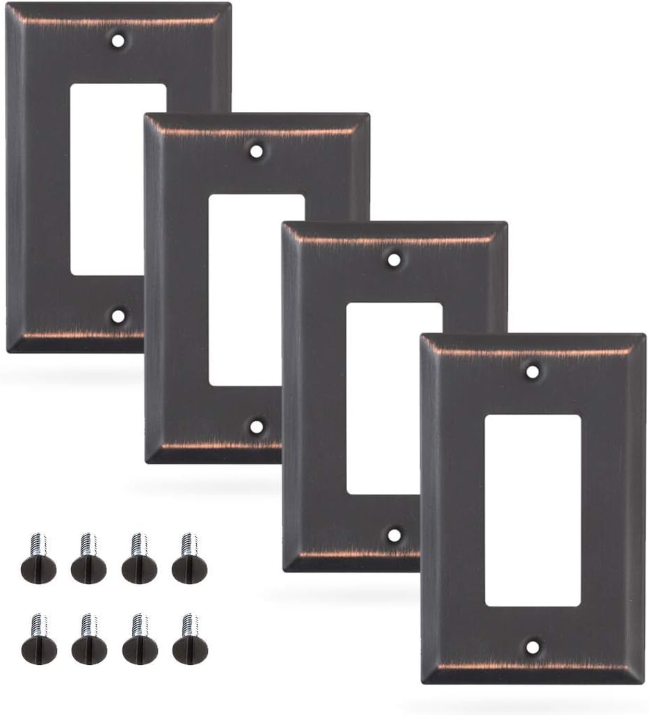Pack of 4 Wall Plate Outlet Switch Covers by SleekLighting | Decorative oil rubbed bronze | Variety of Styles: Decorator/Duplex/Toggle / & Combo | Size: 1 Gang Decorator - - 