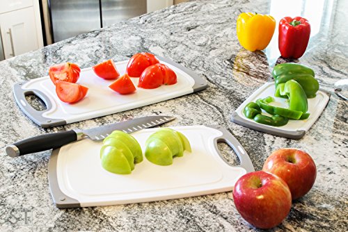 S&T 428501 BPA Free Cutting Boards W/ Rubberized Grips & Juice Grooves, 3 Pack