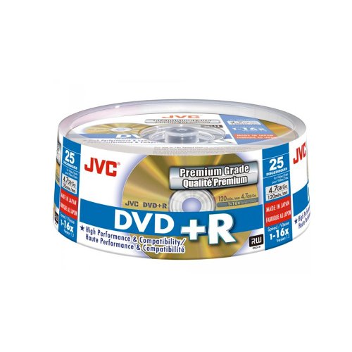 JVC / Taiyo Yuden (VP-R47HGS25) DVD+R 16X Premium Grade, Gold Lacquer Branded Blank DVD Plus R Media Discs 4.7 GB in 25 Spindle