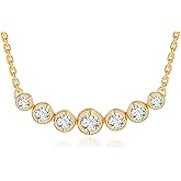 Moissanite and Sapphire/Ruby/Emerald Pendant Necklace for Women, Flower Bar/Curved Bar Design, Solid 925 Sterling Silver, 16"/18"/20" Adjustable, Anniversary Birthday Christmas Jewelry