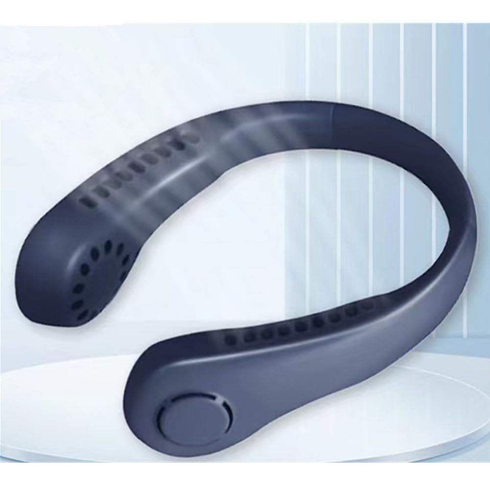 TRIXES Navy Neck Fan, USB Powered 3 Mode Personal Fan, Quiet Wearable Fan for Travel, Sports, Office