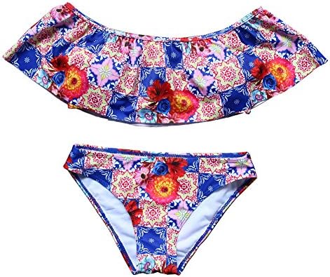 Sexy Women Strapless Ruffle Two-pieces Bikini Halter Swimwear Swimsuit Beachwear Cover ups (M, MS439)
