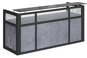 NBF SIGNATURE SERIES NBF Modern Reception Desk with Counter - 87" W x 30" D Retail Checkout Counter - Front Desk Reception Counter with 2 Grommet Holes - Countertop Welcome Desk for Office Lobby Salon Store, Gray