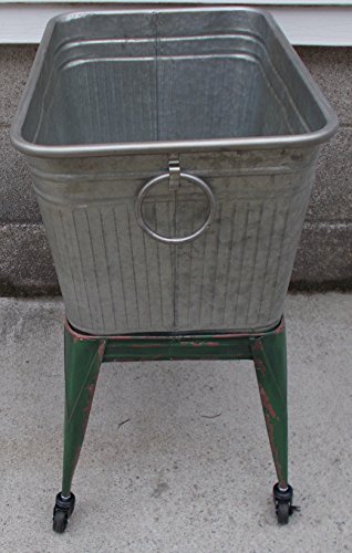 Large Metal Freestanding Farmhouse Planter on Casters - Beverage Holder Bucket