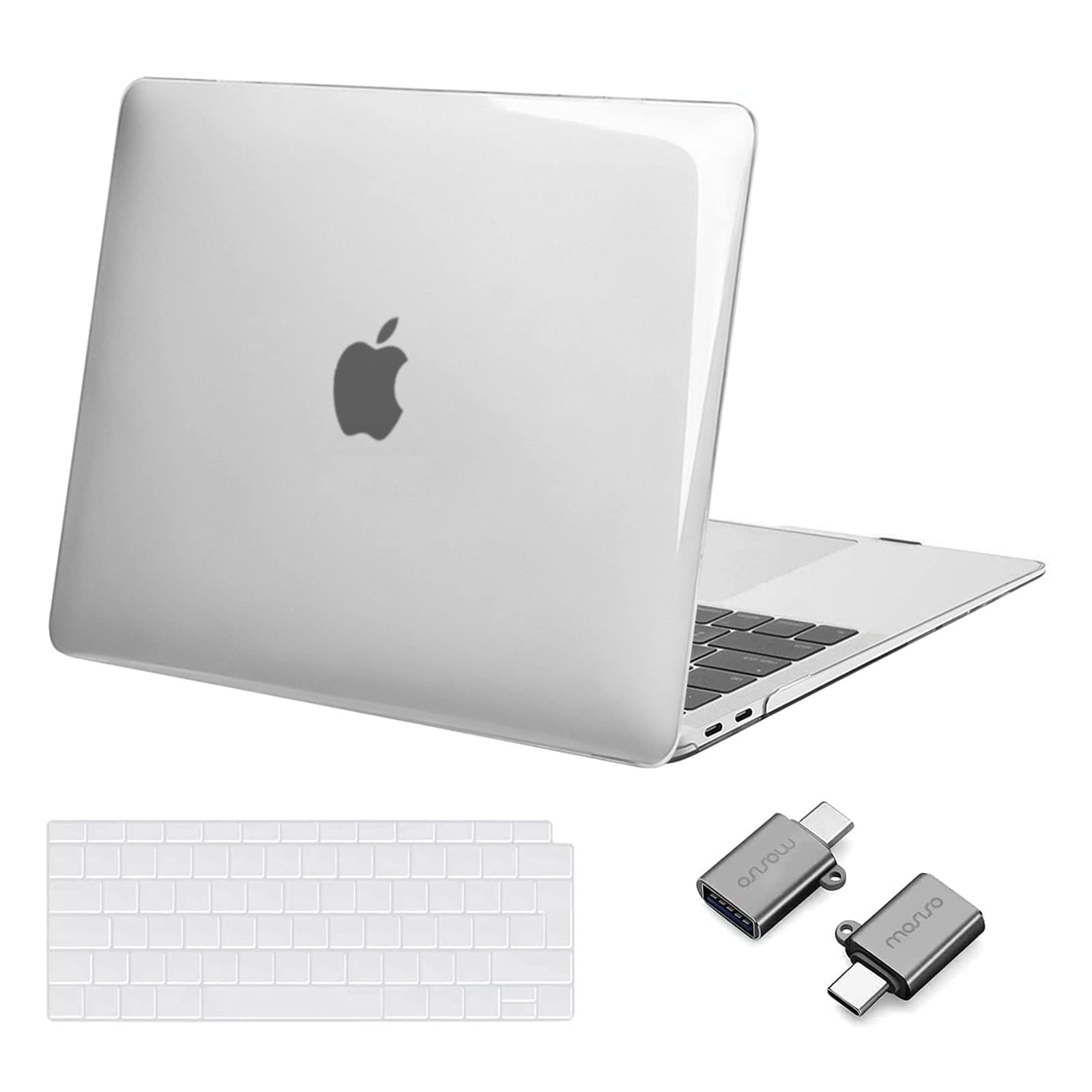 MOSISO Compatible with MacBook Air 13 inch Case M1 2021 2020 2019 2018, Plastic Hard Shell Cover for MacBook Air M1 Case 13.3 inch A2337 A2179 A1932 with Keyboard Cover&Type C Adapter, Crystal Clear