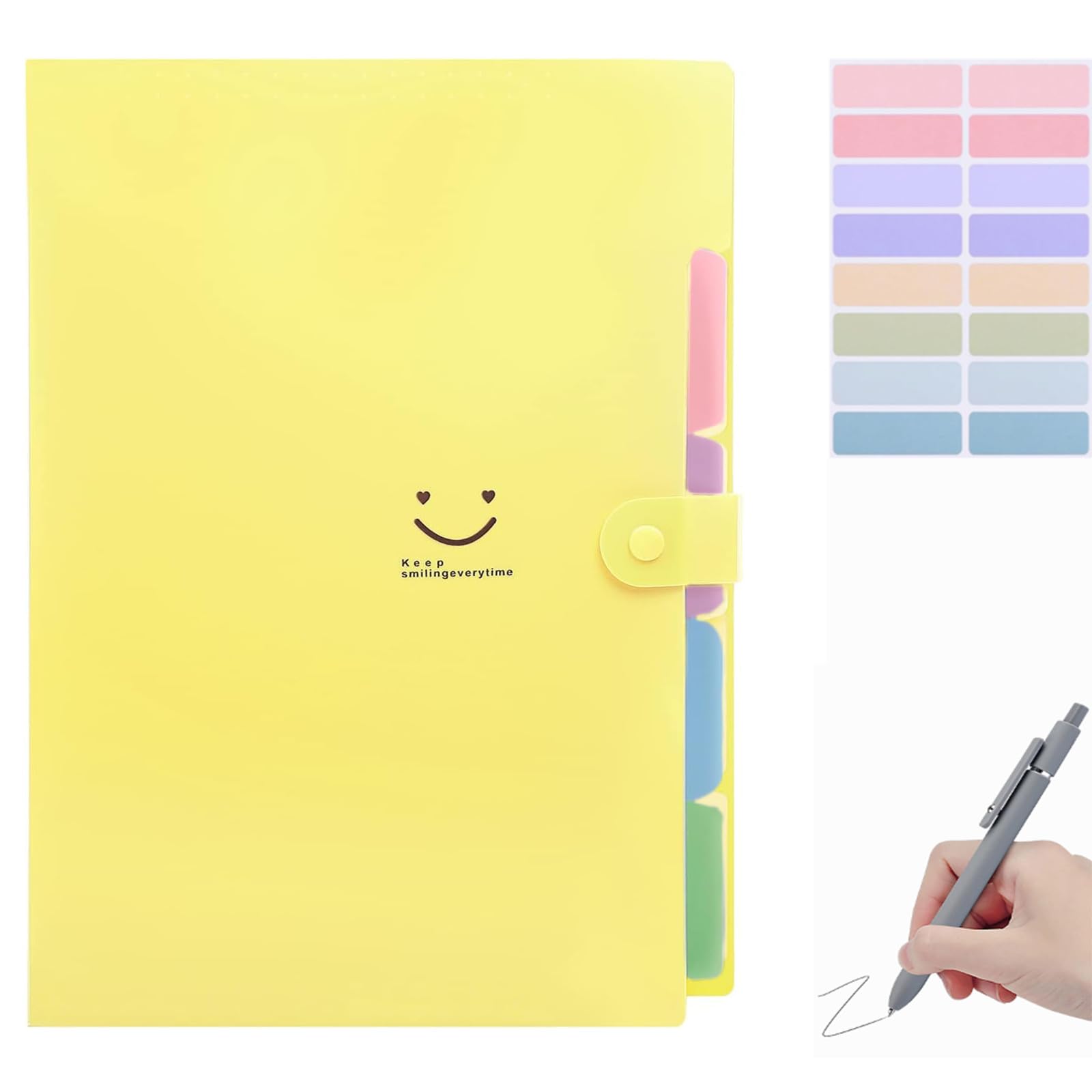 Expanding A4 Folder System with 7 Compartments, Document Organiser for Home, Office, School (Yellow)