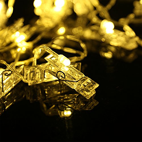 Photo Clips String Lights, 20FT 40 LED Battery-Powered LED Photo Clip String Lights, Pictures Display String Fairy Lights Perfect for Hanging Pictures, Notes, Artwork (Warm White)