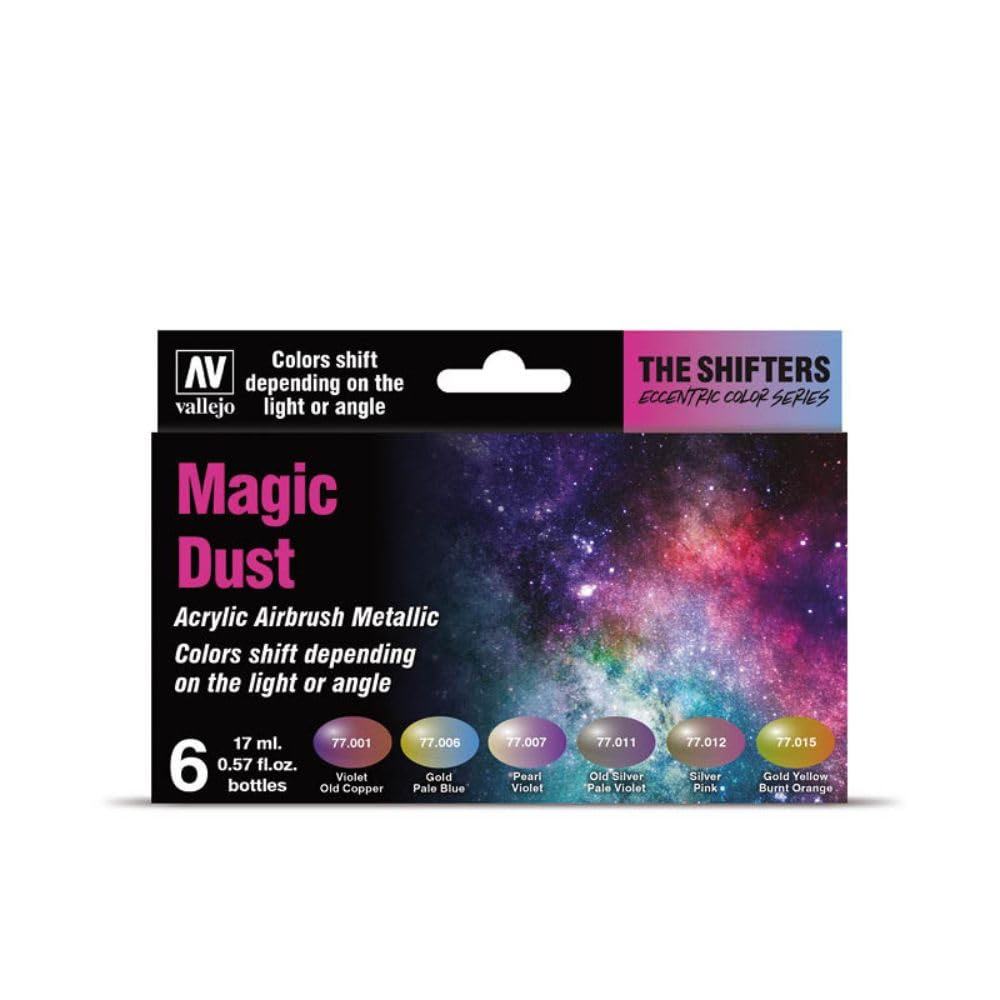 Vallejo The Shifters Acrylic Paint Set, 6 Metallic Finish Colors for Airbrush, 17 ml Bottles, Ideal for Fantasy Figures and Wargames