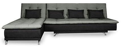 Adorn India Aspen Corner Sofa/Bed, Grey and Black