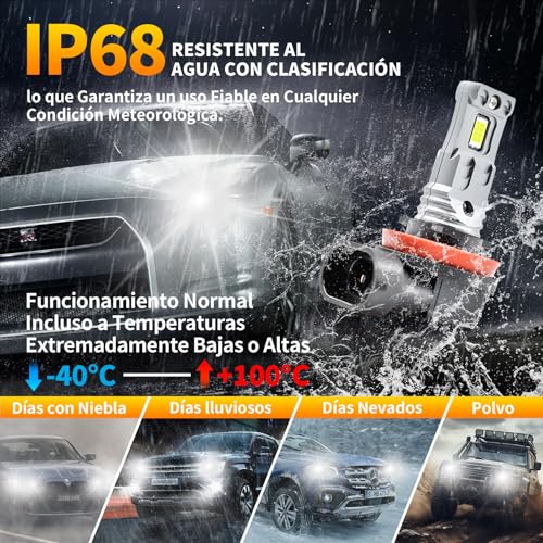 Onraying H11 6500k H8 H9 H16 LED Car Headlight Bulb, 900% Brightness, Identical Size to Halogen, IP68, Over 90000 Hours Lifespan, Plug-And-Play, 2 Pack