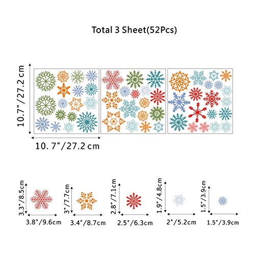 image for IARTTOP Christmas Colorful Snowflake Wall Decal (52pcs), Watercolor Sn