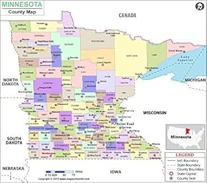 Condado de Minnesota mapa (91 cm W x 32 cm H) Amazon.es Oficina y