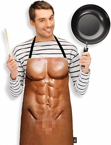 DueWork Fashion Digital Print Sexy Novelty Muscle Naked Men Kitchen Apron, Party /Restaurant/Home Unisex Chef Oil-Proof Waist Ties for Cooking, Grill and Baking