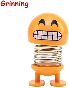 ACTIMOB Cute Grinning Emoji Bobble Head Doll, Funny Smiley Face Spring Dancing Toy for Car Dashboard Ornament, Home Decorations (Yellow)