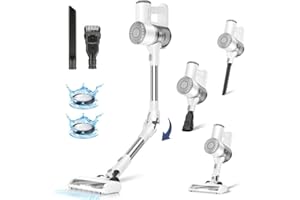PRETTYCARELIFE Cordless Vacuum Cleaner, Lightweight Stick Vacuum Cleaner, 6 in 1, Self-Standing with Powerful Suction, 180° Bendable Wand Rechargeable Cordless Vacuum for Hardwood Floor (White)