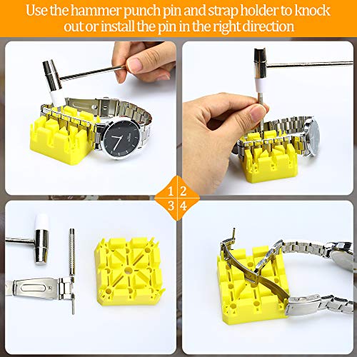 E·Durable Watchband Repair Tool Kit, 139Pcs Watch Band Link Remover Tool Kit with Extra 126PCS Pins, 3PCS Pin Punches,1PC Dual Head Hammer, 1PC Tweezers etc Watch Spring Bar Tool Set