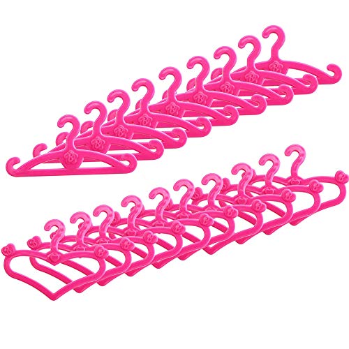 E-TING 60 PCS Pink Plastic Little Hangers for Girl Doll Dress Clothes Gown Doll Clothes Accessories