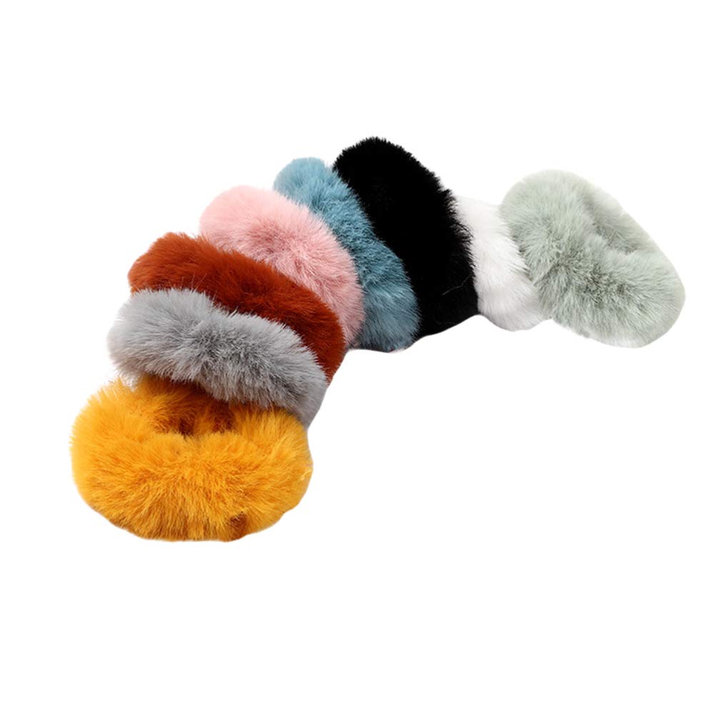 Lurrose Womens Hair Bands 8pcs Furry Hair Scrunchies Elastic Hair Rings Winter Hair Rings Christmas Hair Ropes Cute Ponytail Holders for Girls Woman Girl Scrunchies