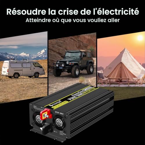 NOVOPAL 3000W Pure Sine Converter 12V 220V 230V Inverter Transformer, 2 EU AC Sockets, 1USB, 5M Remote Control, Suitable for Trucks, Camping, Travel, Cars, Peak Power 6000W