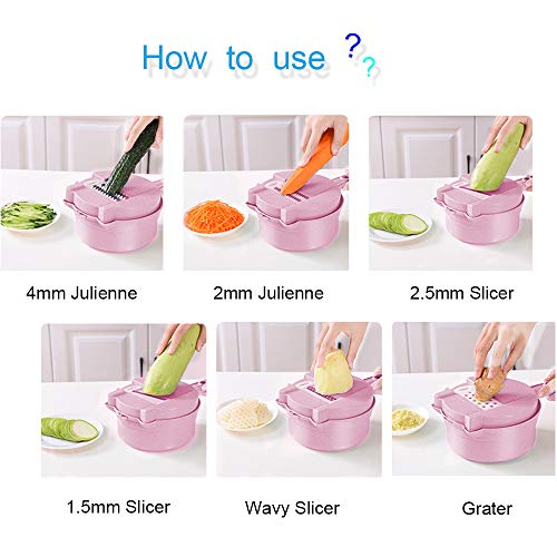 Allinone Vegetable Slicer Vegi Grater 11 in 1 Multi-function Easy Food Cutter Professional Cheese Chopper with Salad Cutter Bowl, Pink - Thumbnail 4