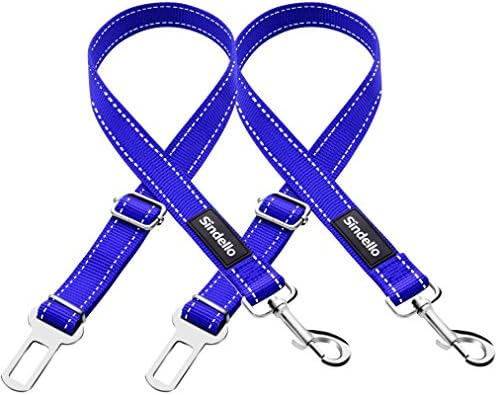 Sindello 2 Pack Dog Seat Belt, Dog Harness Pet Car Vehicle Seatbelt, Pet Safety Leash Leads for Dogs/Cats, Reflective Nylon Fabric, Adjustable Size (Blue)