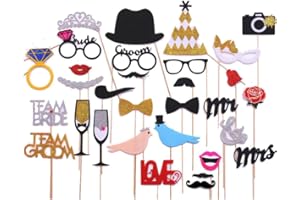 N-KONGJIAN 31PCS Wedding Photo Booth Props, Funny Photographic Props, Decorative Supplies for Wedding, Engagement, Bachelor P