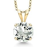 Gem Stone King 14K Yellow Gold Green Prasiolite Pendant Necklace for Women | 0.80 Cttw | Gemstone Birthstone | Round 6MM | With 18 Inch Silver Chain