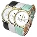 Top Plaza 3pcs Women's Platinum Plated Mini Cat Face Shape Rhinestone Ear Dial Analog Quartz Watch, Black/Green/White
