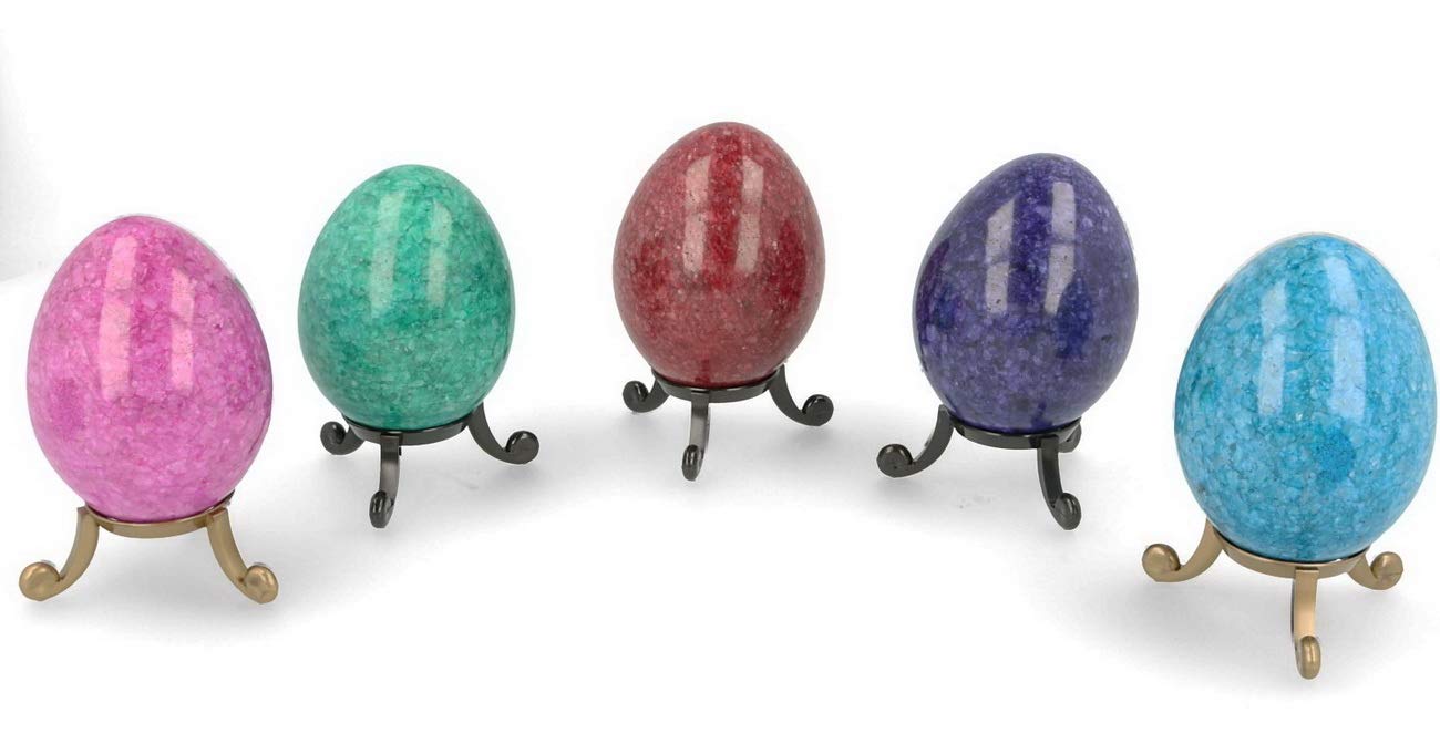 Set of 5 x 2" Genuine Himalayan Marble Eggs Crystal Egg With Free Stands Easter Eggs (Coloured Marble Set of 5)
