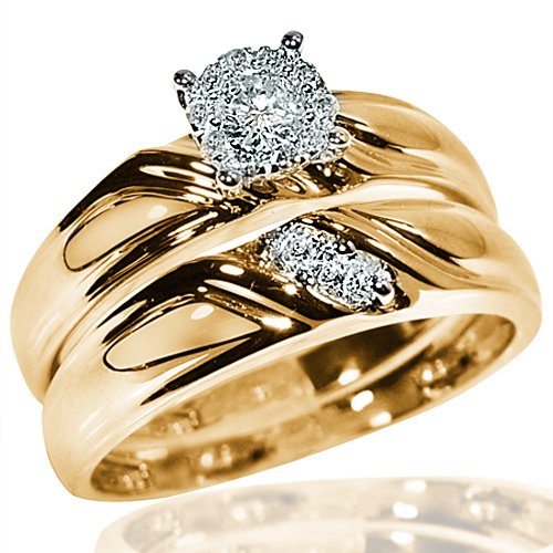 His Her Wedding Rings Set 10k Yellow Gold Round Solitaire ...