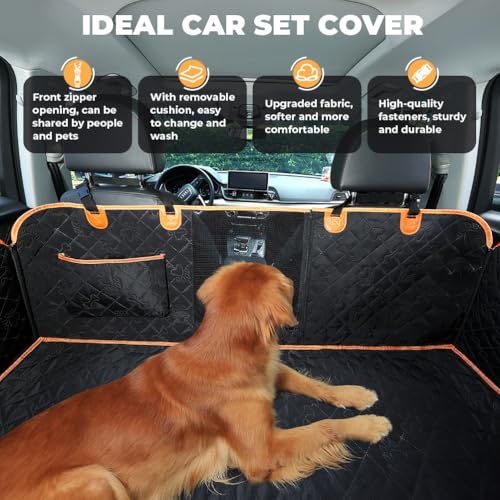 KYG Dog Car Cover with Additional Removable Cover Covers Car Seats for Dogs, Waterproof and Resistant Back Seat Protector with Mesh Window, Easy to Clean, Scratch Resistant