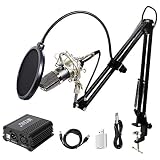 TONOR Pro Condenser Microphone XLR to 3.5mm Podcasting Studio Recording Condenser Microphone Kit Computer Mics with 48V Phantom Power Supply Black