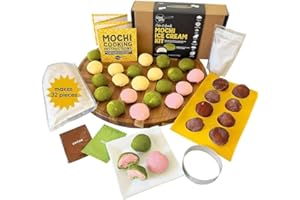 Global Grub Original DIY Mochi Ice Cream Kit - Kit Includes Sweet Rice Flour, Potato Starch, Matcha Powder, Cocoa Powder, Ice Cream Mochi Maker, Dough Cutter, Cooking Instructions. Makes 32 Pieces