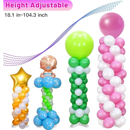 AM ANNA Balloon Column Kit Set of 2, Metal Adjustable Balloon Stand 8ft Balloon Tower Stand Kit with Base for Floor, Balloon Stand Kit Decorations for Baby Shower Graduation Birthday Wedding Party