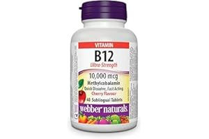 Webber Naturals Vitamin B12 10,000 mcg, Ultra Strength, Quick Dissolve, 40 Tablets, Natural Cherry Flavour, Supports Energy P