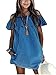OQC Women's Blue Jean Dress Off Shoulder Ruffle Short Sleeve Loose Denim Mini Dress with Pocket