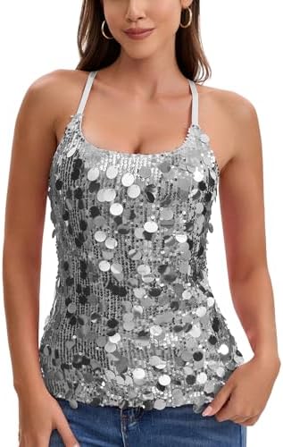 SOLY HUX Women's Glitter Sequin Cami Tops Sparkly Going Out Tops