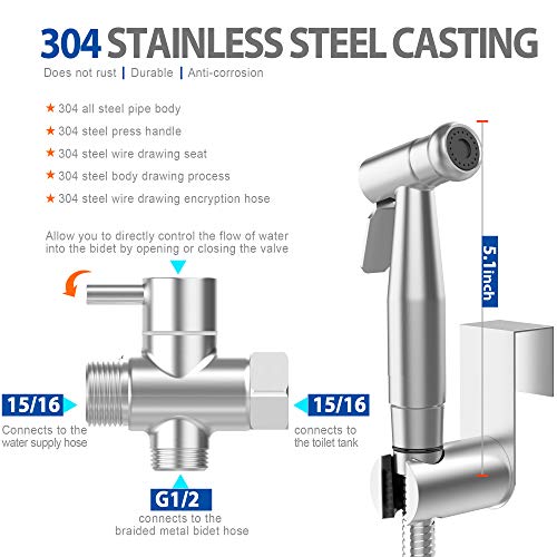 EIGSO Handheld Bidet Sprayer,Complete Premium Stainless Steel Bathroom Shattaf Sprayer Best Used for Personal Hygiene,Potty Toilet Spray (EIGSO-002)