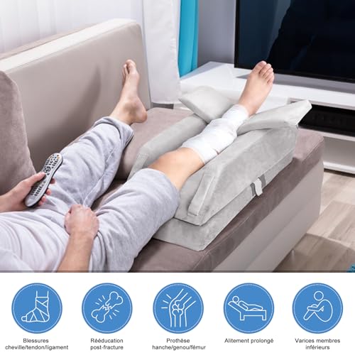 Leg Raise Cushions, Adjustable in 4 Heights, Ideal for After Surgery, Injuries or Relaxation, Orthopaedic Memory Foam, with 3 Handles and a Removable Insert, Washable Velvet Cover