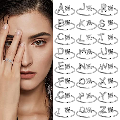 Bague Prénom Personnalisée pour Femme, Dames Filles De A à Z Anneaux Bague lettre ouverte réglable Bague de fête personnalisée pour dames avec lettre initiale Anniversaire Saint Valentin Cadeau