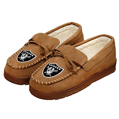 NFL Football Mens Team Logo Moccasin Slippers Shoe - Pick Team (Oakland Raiders, Medium)