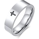 Cross Rings for Men, 18K Gold Plated Mens Rings Stainless Steel Silver Lord Prayer Jesus Christian Black Pinky Ring, Ring Size 5 to 13