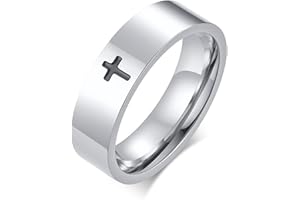 ROPARTMAN Cross Rings for Men, 18K Gold Plated Mens Rings Stainless Steel Silver Lord Prayer Jesus Christian Black Pinky Ring for Boys, Ring Size 5 to 13 with Free Chain