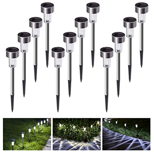 Solar Lights Outdoor, 12Pack Stainless Steel Outdoor Solar Lights - Waterproof, LED Landscape Lighting Solar Powered Outdoor Lights Solar Garden Lights for Pathway Walkway Patio Yard & Lawn-Cool White - Thumbnail 7